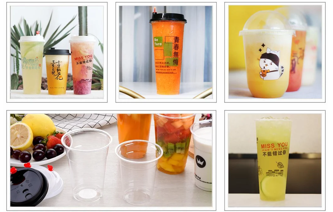 Custom Logo Printed Clear White Disposable Plastic Cup, Beverage Drink Coke Juice Bubble Tea Milk Tea Takeway Plastic Cup