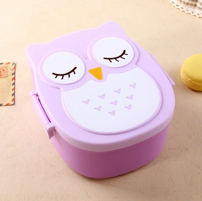 Cute Kids Cartoon Owl Plastic Lunch Box Portable Bento Box Food Container Storage Box