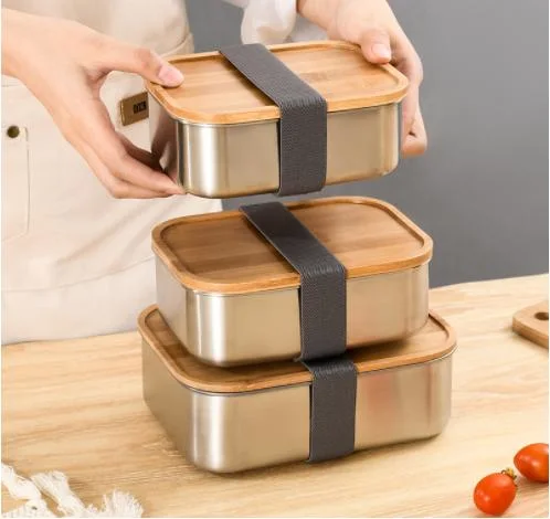 304 Stainless Steel Lunch Box with Wood Lid