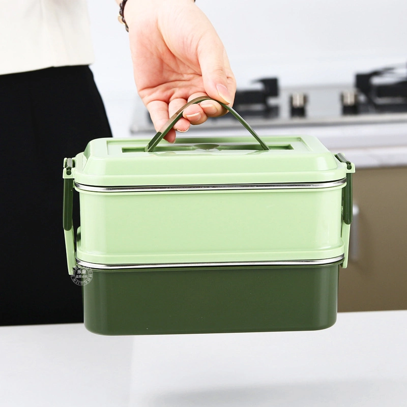 304 Stainless Steel Double-Layer Compartment Sealed Portable Leak-Proof Thermal Insulation Lunch Box