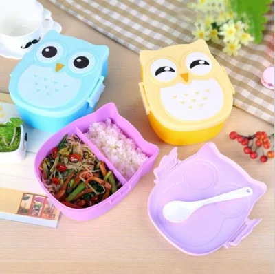 Cute Kids Cartoon Owl Plastic Lunch Box Portable Bento Box Contenedor de alimentos Caja de almacenamiento