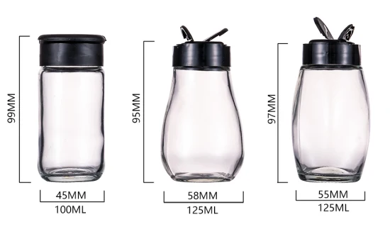 Mini tapa de plástico 120ml Frasco de sal y pimienta Coctelera cuadrada Botella de vidrio para especias para empaque de especias